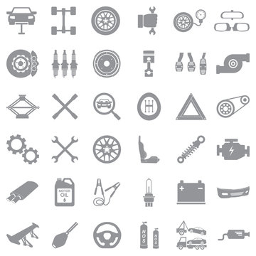 Car Parts Icons. Gray Flat Design. Vector Illustration.