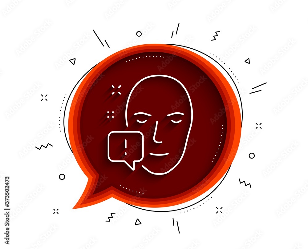 Poster face attention line icon. chat bubble with shadow. exclamation mark sign. facial identification info
