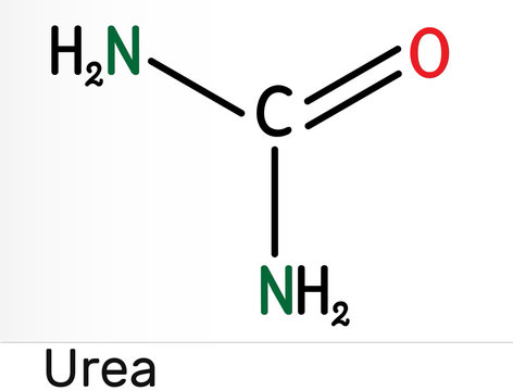 Urea, carbamide molecule. It is a nitrogenous compound containing a carbonyl group, is used as fertilizer, in cosmetics. Skeletal chemical formula