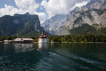 Summer scene in Konigsee lake, Bavaria, South Germany. Europe