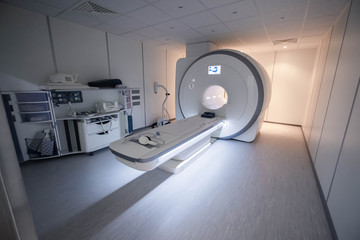 A sophisticated MRI Scanner at hospital. MRI machine. Hospital interior
