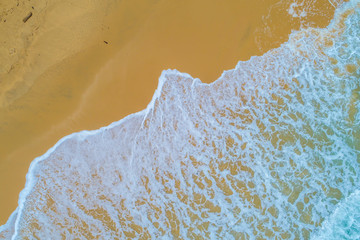 Top aerial view stunning beautiful sea landscape sand wave beach with turquoise water