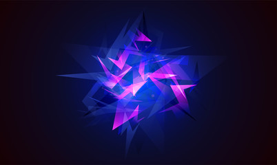 Vector abstract shapes explosion. Shards of broken glass. Glowing dynamic background for sport, music or computer gaming.