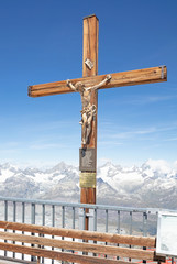 Matterhorn Glacier Paradise, SWITZERLAND - July 19, 2022: Crucifixion on Matterhorn Glacier Paradise near Matterhorn Peak, Alps
