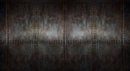 background of  texture rusty steel covering with rivet - obrazy, fototapety, plakaty