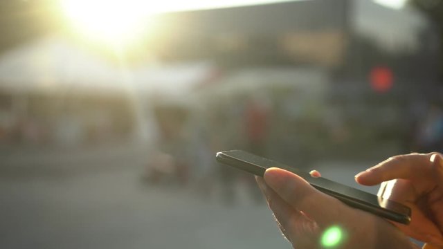 Close-up Young Business Woman College University Student Typing Smartphone At Street, Female Hands Typing Smartphone Keyboard Studying Working Furlough Sending Message Writing Notes