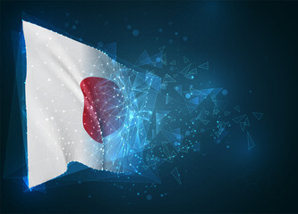 Japan,  vector flag, virtual abstract 3D object from triangular polygons on a blue background