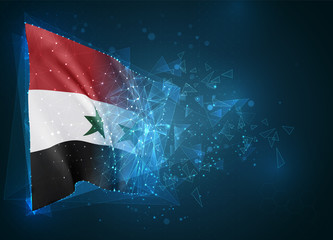 Syria,  vector flag, virtual abstract 3D object from triangular polygons on a blue background