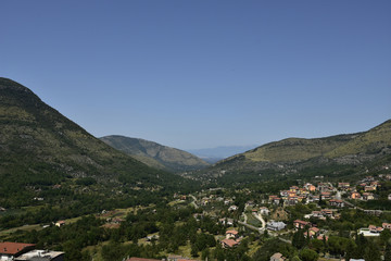 Fototapeta na wymiar Panoramic view of Vallecorsa, a medieval village in the mountains of the Lazio region.