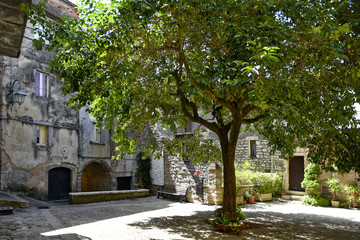 A narrow street among the old houses of Vallecorsa, a medieval village in the lazio region.