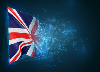 England,  vector flag, virtual abstract 3D object from triangular polygons on a blue background
