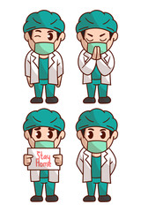 set of cute doctor corona virus character with optional apprearance. premium kawaii vector
