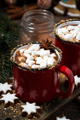 cozy winter drink hot chocolate, vertical closeup