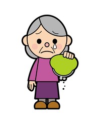 空の財布と落ち込む高齢女性