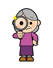 虫眼鏡で見る高齢女性