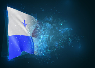 Panama,  vector flag, virtual abstract 3D object from triangular polygons on a blue background