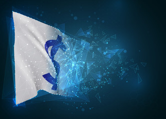  vector flag, virtual abstract 3D object from triangular polygons on a blue background
