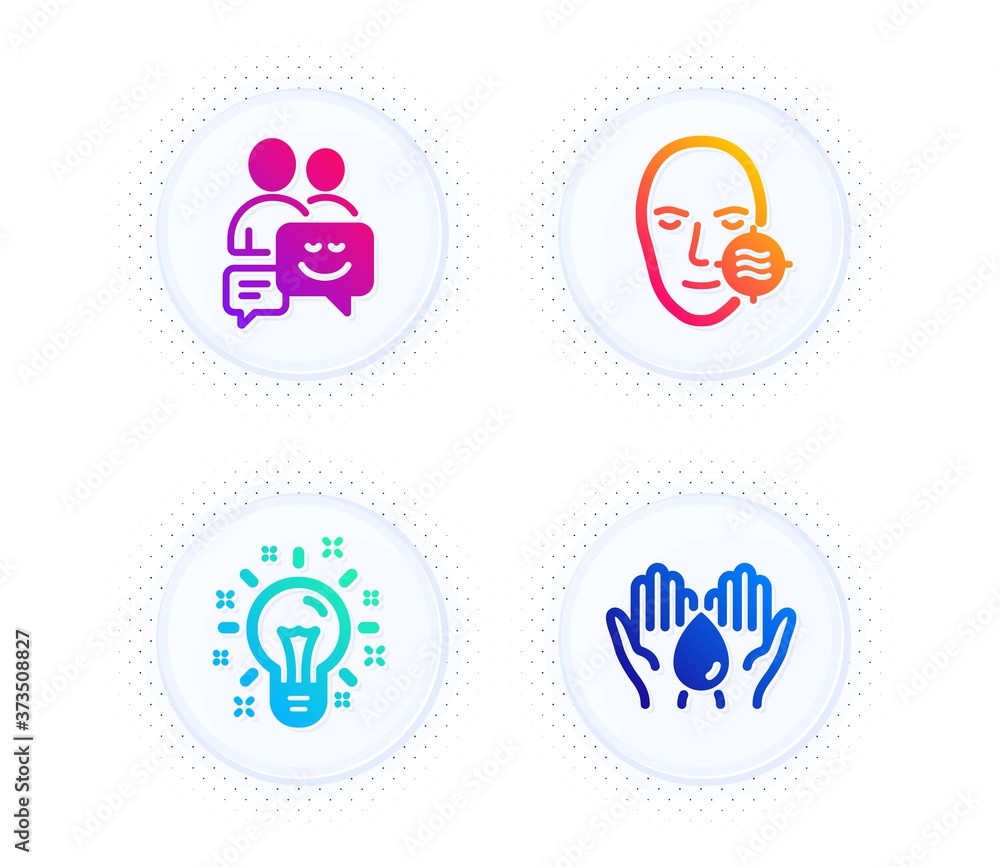 Poster idea, problem skin and communication icons simple set. button with halftone dots. safe water sign. c