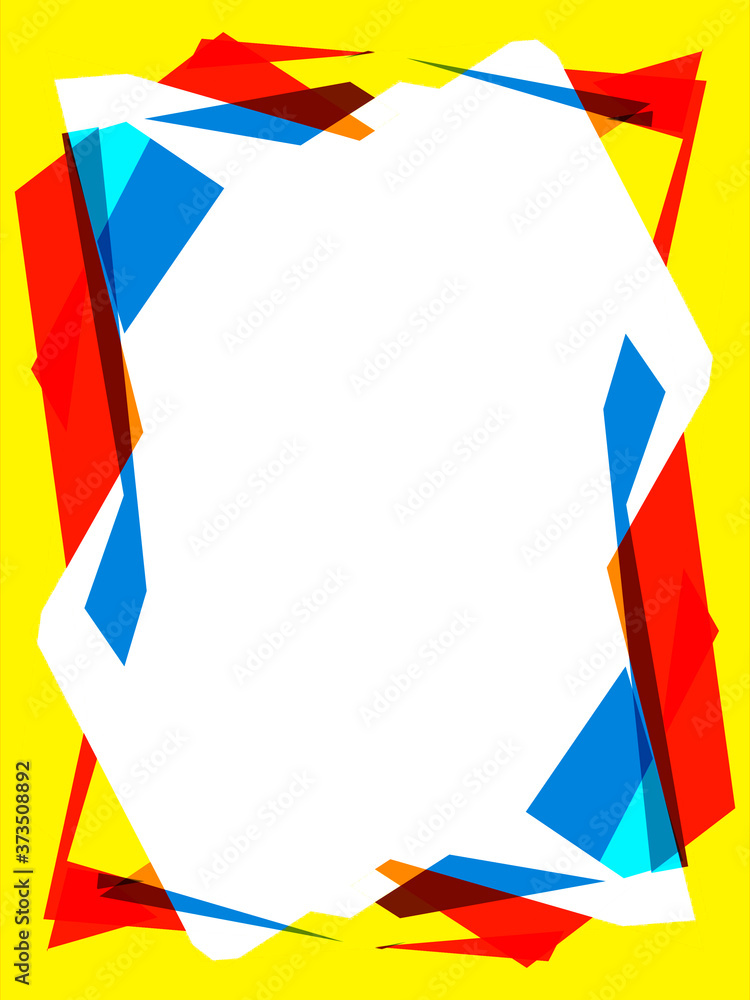 Aufkleber a striking modern abstract photo frame with angular design with copyspace in vivid red blue and yell