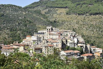 Fototapeta na wymiar Panoramic view of Lenola, a medieval village in the mountains of the Lazio region.