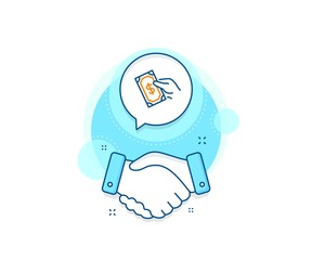 Dollar exchange sign. Handshake deal complex icon. Payment line icon. Finance symbol. Agreement shaking hands banner. Pay money sign. Vector
