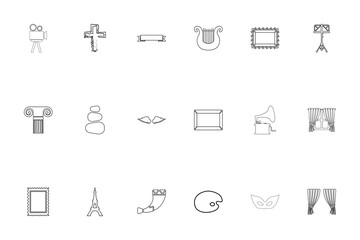 Vintage art objects black color set outline style image
