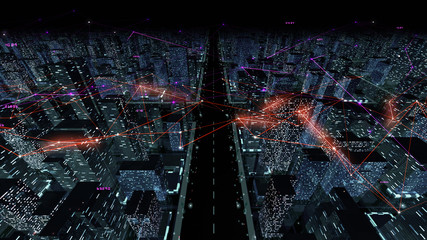 Digital City Network Building Technology Communication Data Business 3D illustration Background