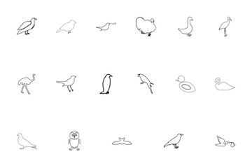 Birds black color set outline style image