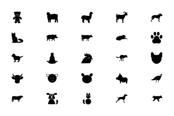 Pets farm animals black color set solid style image