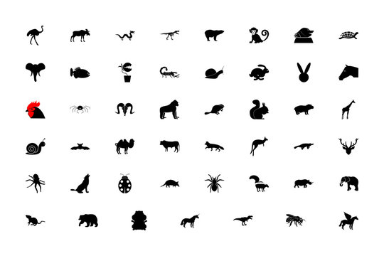 Wild animals black color set solid style image