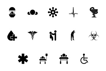 Medical symbol treatment concept black color set solid style image