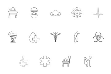 Medical symbol treatment concept outline black color set solid style image