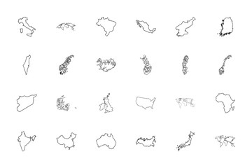 Obraz premium Maps black color set outline style image