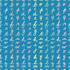 Script letter alphabet seamless vector pattern. Small case lettering ABC illustration background.