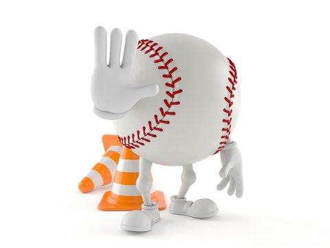 Baseball character with stop gesture