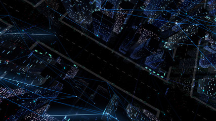Fototapeta premium Digital City Network Building Technology Communication Data Business 3D illustration Background
