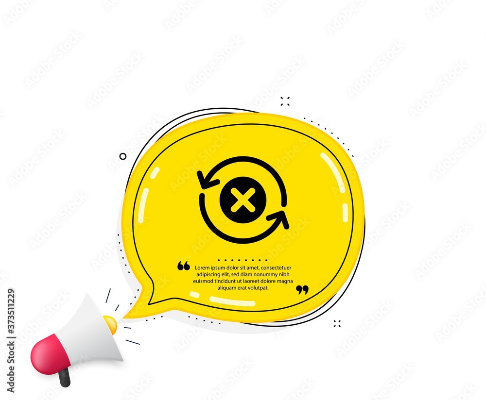Poster reject refresh icon. quote speech bubble. decline update sign. rotation arrow. quotation marks. clas