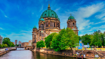 Fototapeta na wymiar Berlin, Germany - July 12, 2020 - The famous Evangelical Berlin Cathedral