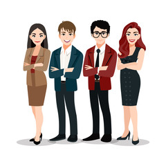 Obraz premium Business People team work standing together in Fall color clothing concept on white background vector