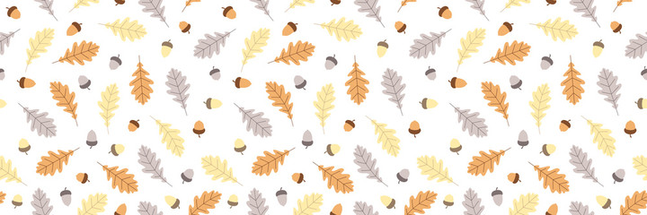 Seamless pattern with oak leaves and acorns.