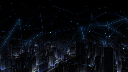 Digital City Network Building Technology Communication Data Business 3D illustration Background