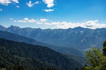 Obraz premium Panoramic mountain view, beautiful landscape on a Sunny day