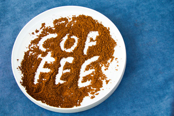 Coffee letter and text on the grounding coffee