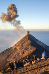 Fuego volcano erupting viewed from acatenango in antigua guatemala