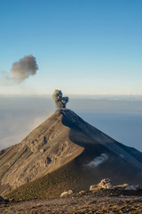 Fuego volcano erupting viewed from acatenango in antigua guatemala