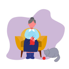 handmade, yarn, home, comfort, senior adult, elder, relax, cozy, age, lady, senior, grandmother, chair, older, granny, elderly, grandparent, comfortable, pet, cat, armchair, mature, knit, old, retired