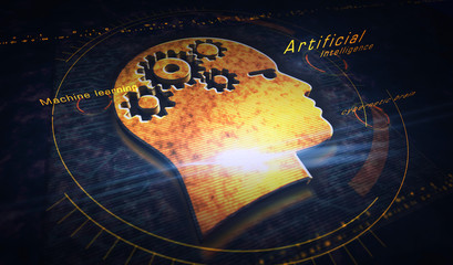 Artificial intelligence with head metal symbol digital 3d illustration
