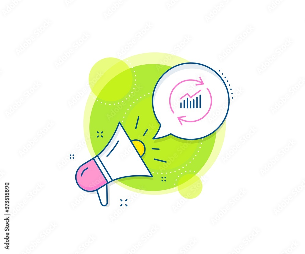 Poster update report graph or sales growth sign. megaphone promotion complex icon. chart line icon. analysi