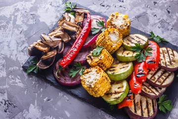 delicious fresh grilled vegetables on a stone plate