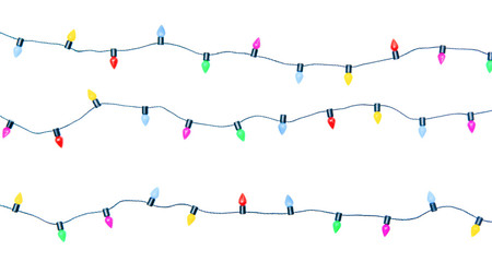 Christmas lights string isolated on white background With clipping path..